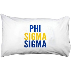 Phi Sigma Sigma Name Stack Pillow Cover White w/Royal Blue/Gold Imprint Color