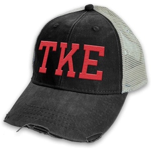 Tau Kappa Epsilon TKE Distressed Trucker Hat Black/Tan