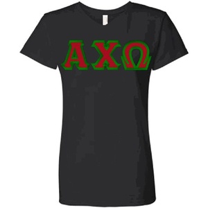 Women’s Alpha Chi Omega Sorority Lettered V-Neck Short Sleeve T-Shirt(Jet Black)