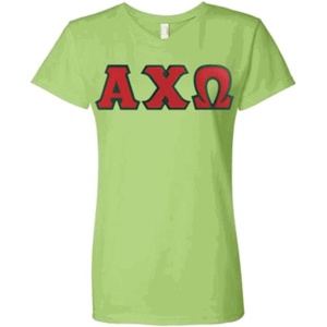 Women’s Alpha Chi Omega Sorority Lettered V-Neck Short Sleeve T-Shirt(Light Green)
