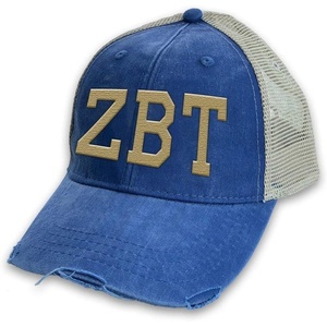 Zeta Beta Tau ZBT Distressed Trucker Hat Royal/Tan