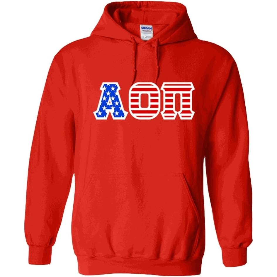 image:imageAlpha Omicron Pi AOII Greek Letter American Flag HoodieRed