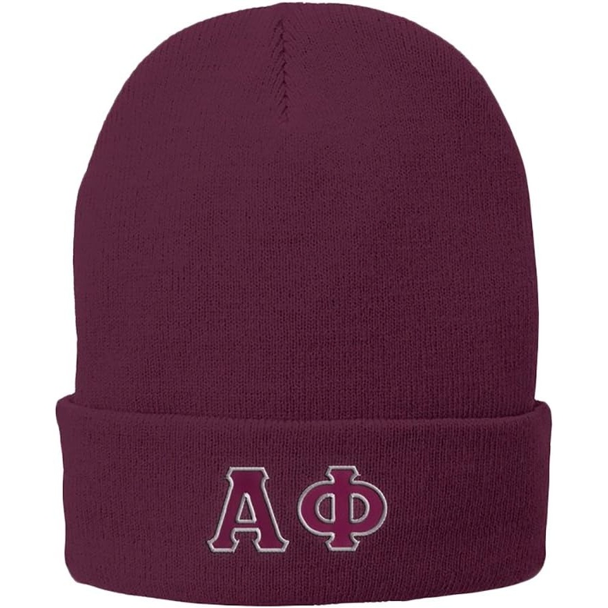 image:imageAlpha Phi Big Greek Lettered Knit Cap Maroon wMaroonWhite Thread Color