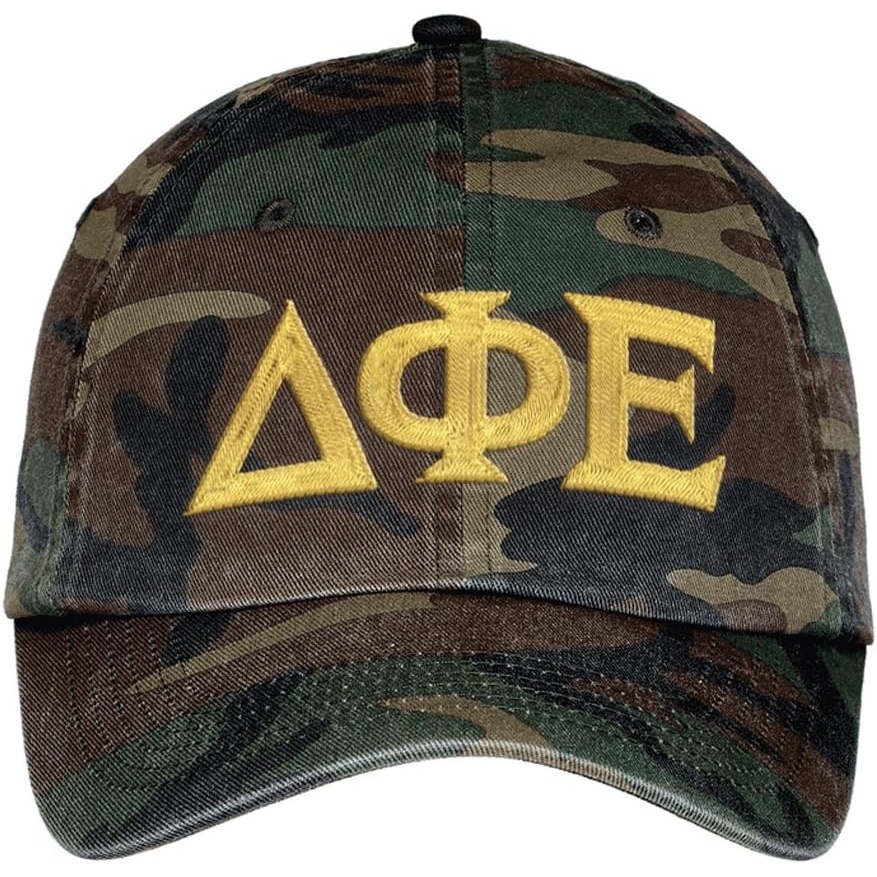 image:imageDelta Phi Epsilon DPHIE Lettered Camouflage Hat Military Camo