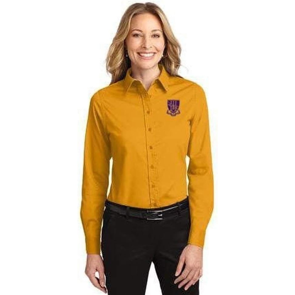image:imageDelta Phi Epsilon DPHIE Long Sleeve OxfordAthletic GoldLight Stone