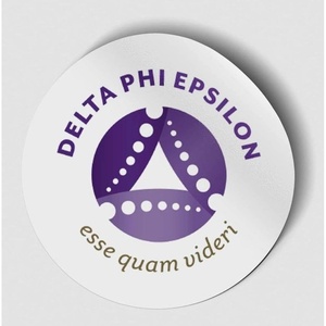 Delta Phi Epsilon Logo Round Decal Purple(White)