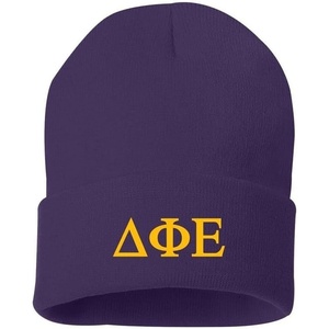 Greekgear Delta Phi Epsilon DPHIE Greek Letter Knit Cap Purple