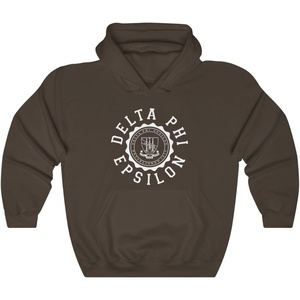 Greekgear Delta Phi Epsilon Unisex College Seal Hoodie(Dark Chocolate)