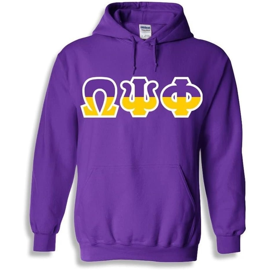 image:imageOmega Psi Phi Two Tone Greek Lettered Hooded SweatshirtPurple