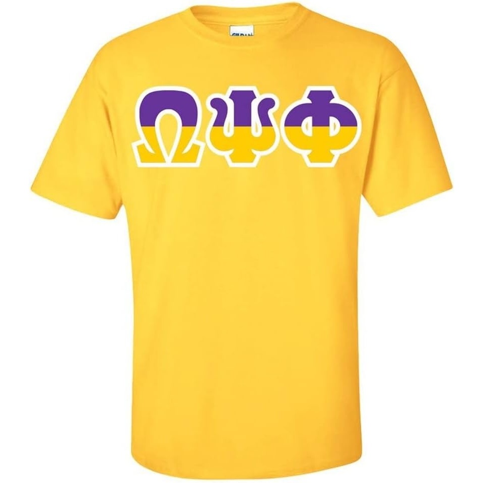 image:imageOmega Psi Phi Two Tone Greek Lettered TShirtGold