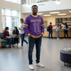 Greekgear Omega Psi Phi Jersey Look Cuffs Crewneck Sweatshirt(Purple/Gold)