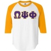 Omega Psi Phi Lettered Raglan T-Shirt(White W/Gold)