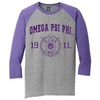 Omega Psi Phi Perfect Tri® 3/4-sleeve Raglan(Grey/Purple)