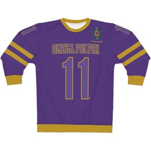 Greekgear Omega Psi Phi Jersey Look Cuffs Crewneck Sweatshirt(Purple/Gold)