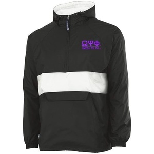Omega Psi Phi Greek Letter Anoraks(Black W/ White Stripe)