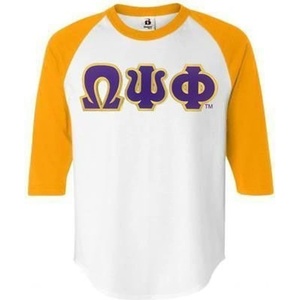 Omega Psi Phi Lettered Raglan T-Shirt(White W/Gold)