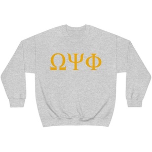 Omega Psi Phi Lettered World Famous Greek Crew Sweatshirts(Light Grey)