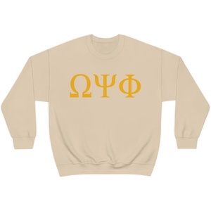Omega Psi Phi Lettered World Famous Greek Crew Sweatshirts(Sand)