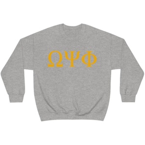 Omega Psi Phi Lettered World Famous Greek Crew Sweatshirts(Sports Grey)