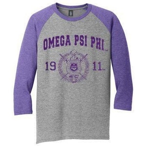 Omega Psi Phi Perfect Tri® 3/4-sleeve Raglan(Grey/Purple)