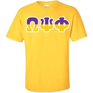 Omega Psi Phi Two Tone Greek Lettered T-Shirt(Gold)