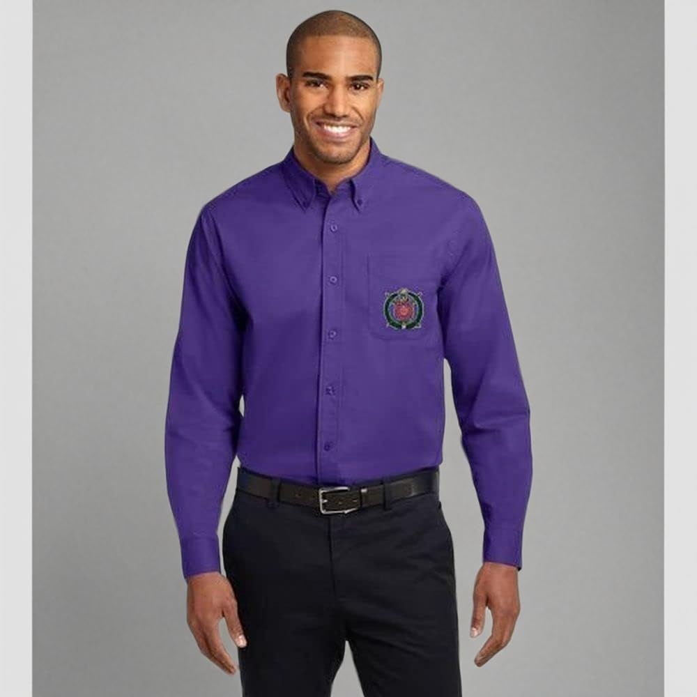 image:imageOmega Psi Phi Crest Shield Long Sleeve Oxford Small PurpleLight Stone