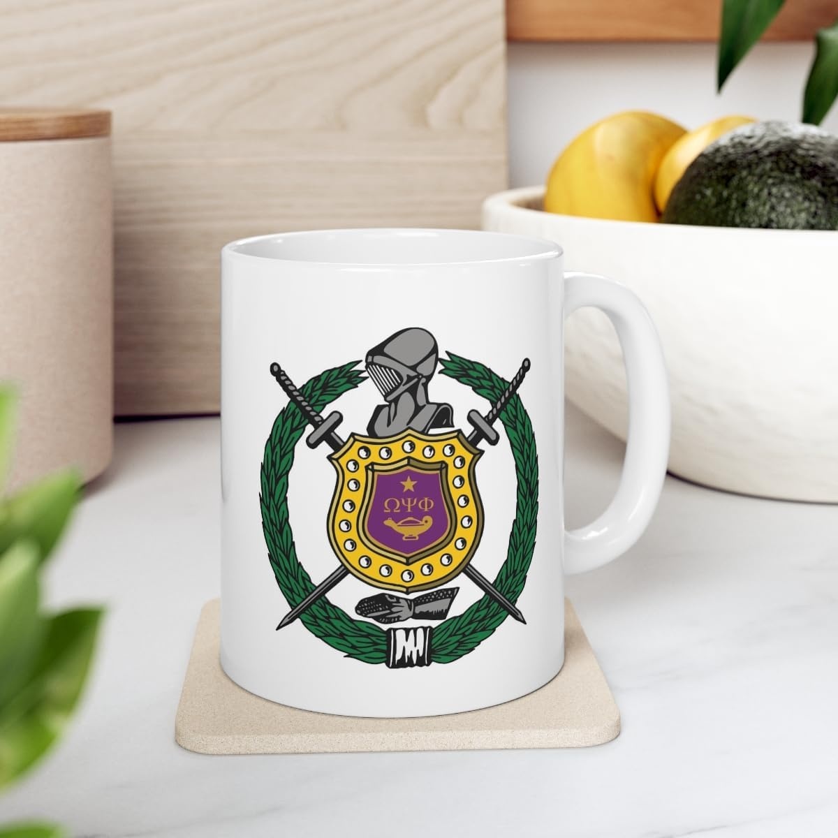image:imageOmega Psi Phi Crest Only Ceramic Coffee Cup 11oz