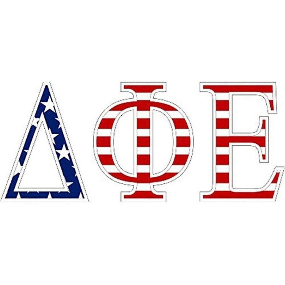image:imageDelta Phi Epsilon DPHIE American Flag Greek Letter Sticker25 Tall