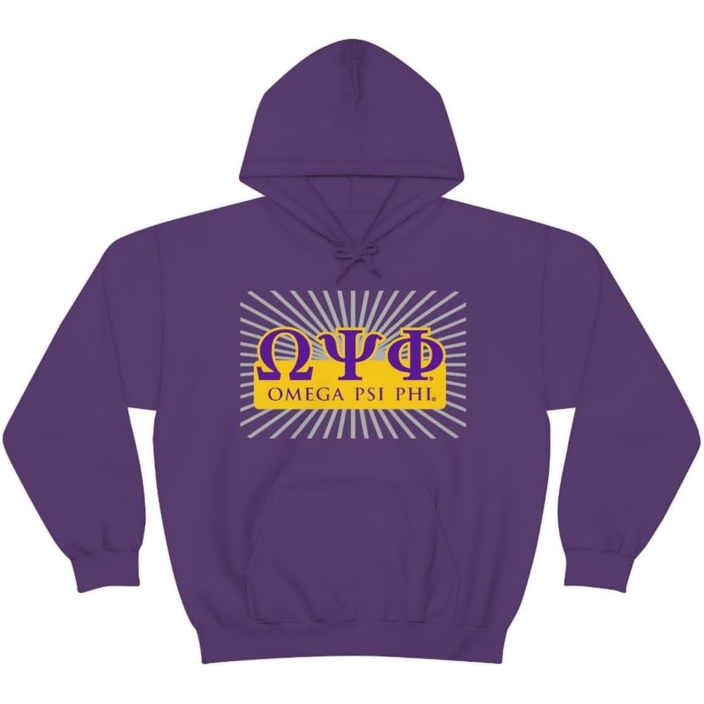 image:imageGreekgear Omega Psi Phi Starburst World Famous Hooded SweatshirtPurple