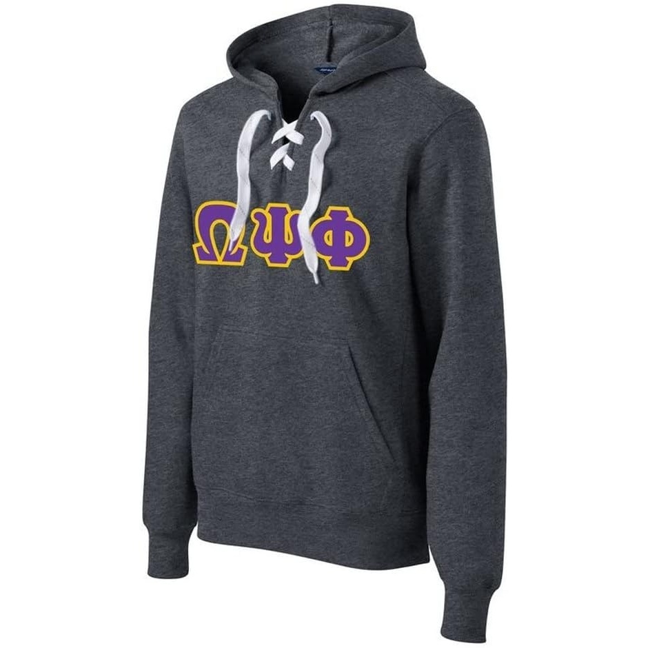 image:imageOmega Psi Phi Lace Up Pullover Hooded SweatshirtGraphite Heather