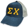 Sigma Chi Distressed Trucker Hat Navy/Tan
