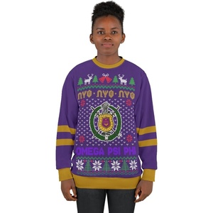 Greekgear Omega Psi Phi Ugly Christmas Sweater Look Crewneck Sweatshirt(Purple/Gold)