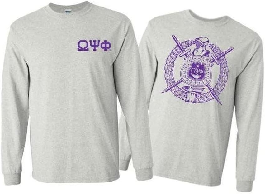 image:imageOmega Psi Phi World Famous Crest Shield Long Sleeve TShirtLight Grey