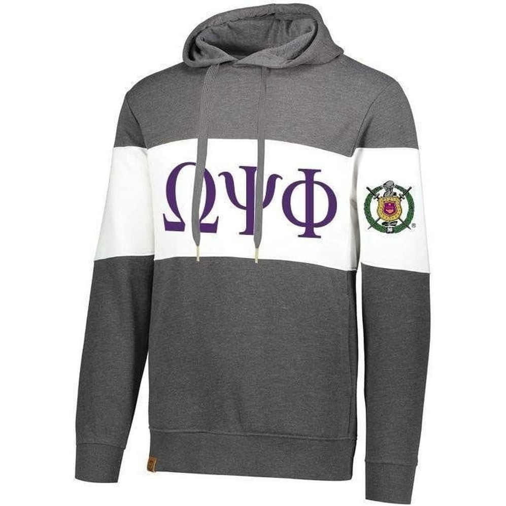 image:imageOmega Psi Phi Ivy League Hoodie W Crest On Left SleeveCarbon HeatherWhite