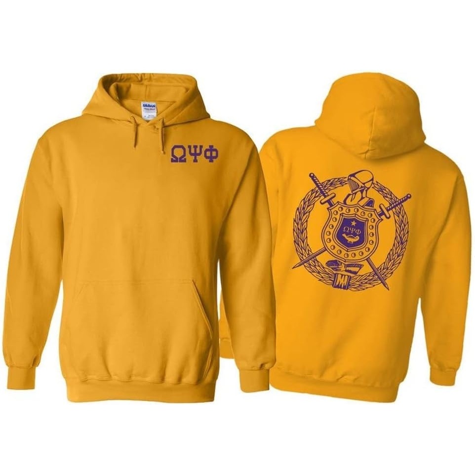 image:imageOmega Psi Phi World Famous Crest Shield Printed Hooded SweatshirtGold