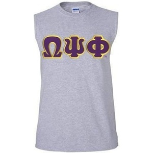 Omega Psi Phi Lettered SIM Sleeveless Tee(Sports Grey)