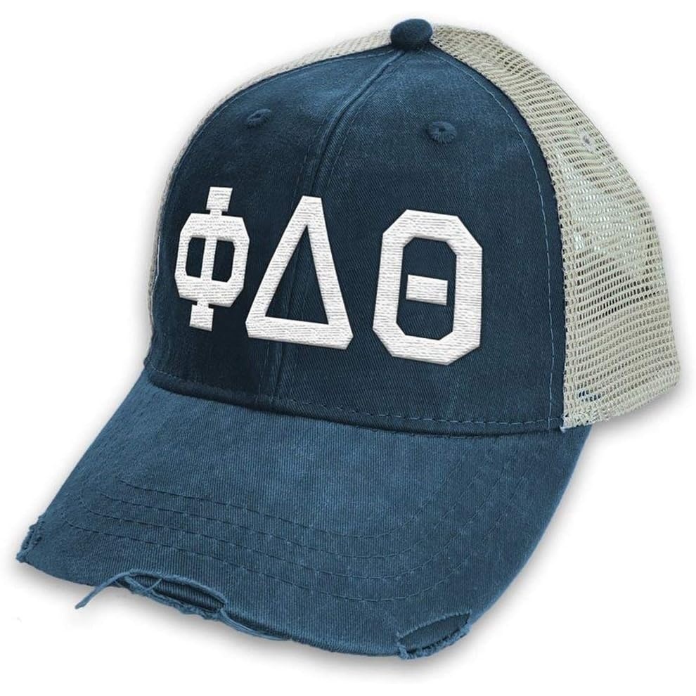 image:imagePhi Delta Theta Distressed Trucker Hat NavyTan