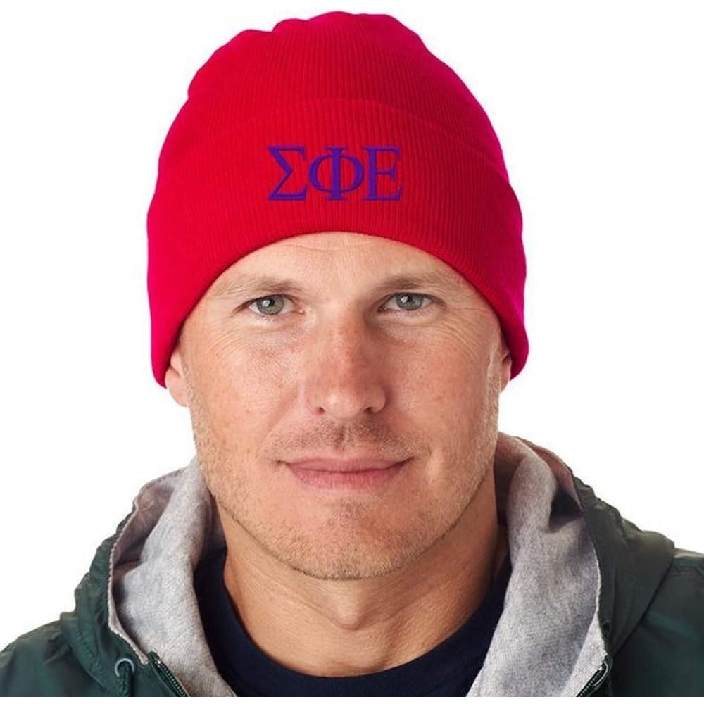 image:imageSigma Phi Epsilon SigEp Greek Letter Knit CapRed WPurple Thread Color