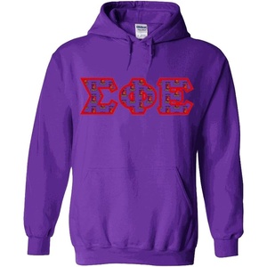 Greekgear Sigma Phi Epsilon SigEp Fraternity Crest Twill Letter Hooded Sweatshirt(Purple)