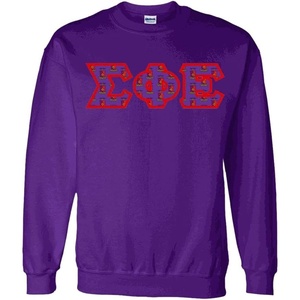 Sigma Phi Epsilon SigEp Fraternity Crest Twill Letter Crewneck Sweatshirt(Purple)
