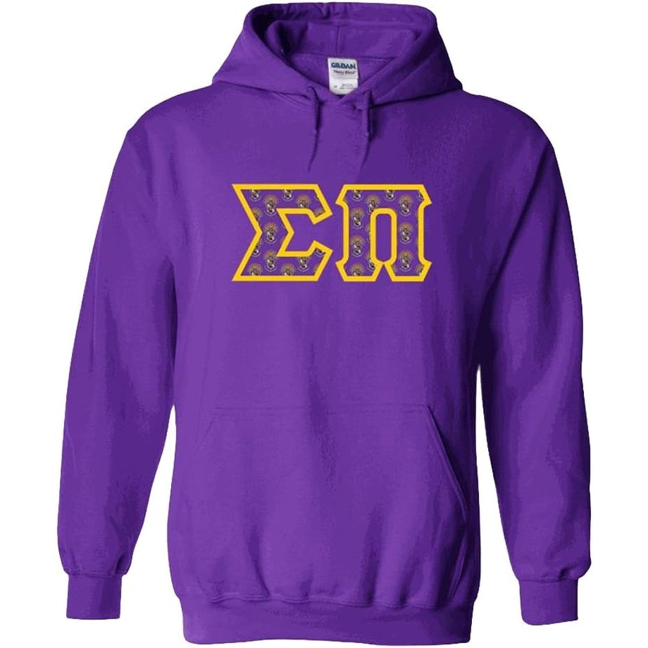 image:imageGreekgear Sigma PI Fraternity Crest Twill Letter Hooded SweatshirtPurple