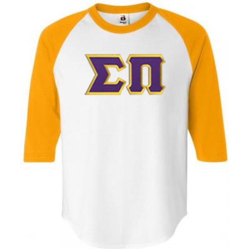 image:imageSigma Pi Lettered Raglan TShirtWhite WGold