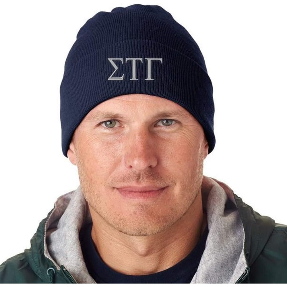 image:imageSigma Tau Gamma Greek Letter Knit CapNavy Blue WWhite Thread Color
