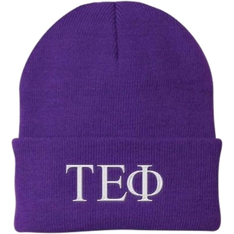 image:imageTau Epsilon Phi Greek Letter Knit CapPurple WWhite Thread Color