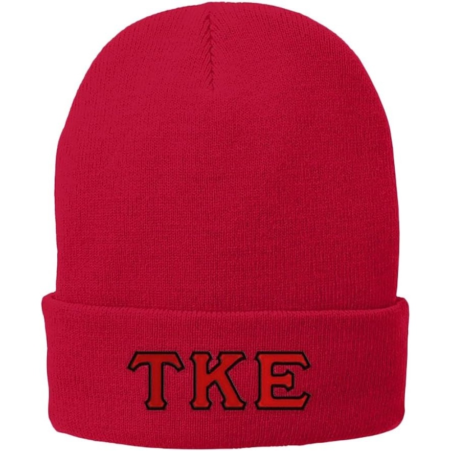 image:imageTau Kappa Epsilon TKE Big Greek Lettered Knit CapAthletic Red