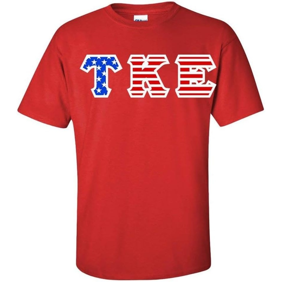 image:imageTau Kappa Epsilon TKE Greek Letter American Flag TeeRed