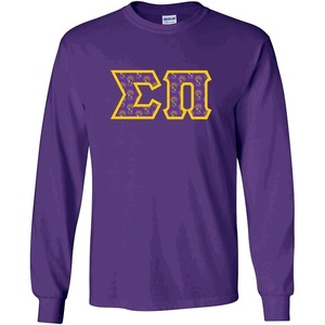Sigma PI Fraternity Crest Twill Letter Longsleeve Tee(Purple)