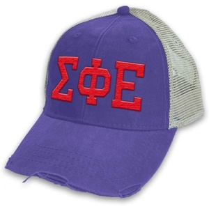 Sigma Phi Epsilon SigEp Distressed Trucker Hat Purple/Tan