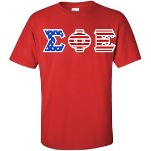 Sigma Phi Epsilon SigEp Greek Letter American Flag Tee(Red)