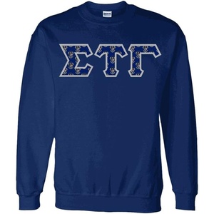 Sigma Tau Gamma Fraternity Crest Twill Letter Crewneck Sweatshirt(Navy Blue)